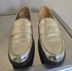 Tory Burch Women's Classic Loafer Meatllic Leather Size 11 Spark Gold